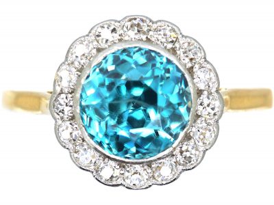 Edwardian 18ct Gold & Platinum, Zircon & Diamond Cluster Ring