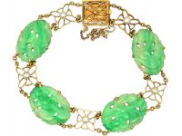 Art Deco 15ct Gold, Jade & Natural Pearl Bracelet