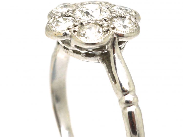 Edwardian 18ct White Gold & Platinum, Diamond Cluster Ring