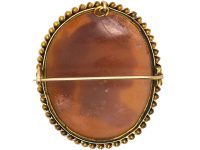 Victorian 15ct Gold & Shell Cameo Brooch of a Classical Ladies Head