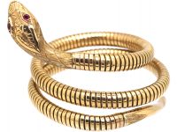 9ct Gold Snake Bangle with Ruby Eyes by Smith & Pepper