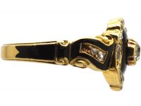Victorian 18ct Gold, Black Enamel & Diamond Mourning Ring