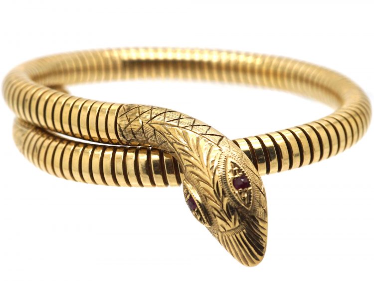 1960s 9ct Gold Snake Bracelet with Ruby set Eyes