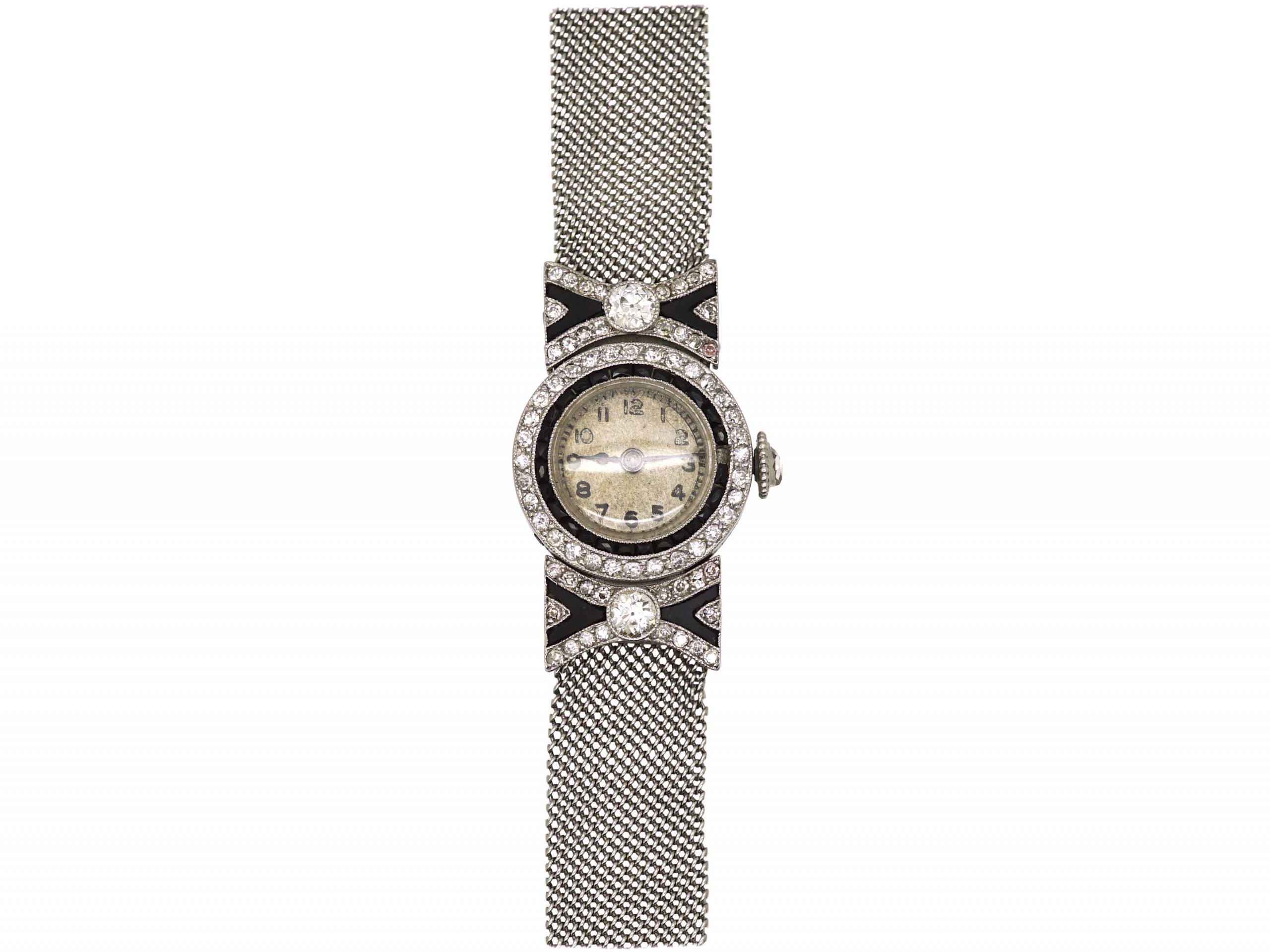 Art Deco Platinum, Onyx & Diamond Watch with Bow Detail (510T) | The ...