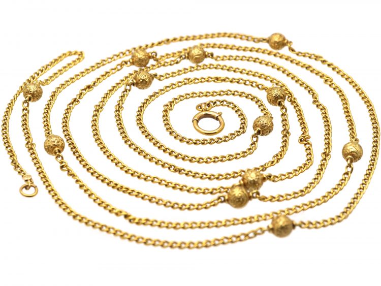 Edwardian 15ct Gold Guard Chain with Etruscan Bead Detail