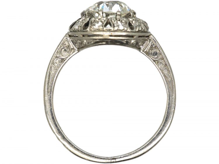 Portuguese Art Deco Platinum & Diamond Ring with Small Diamonds Around the Edge