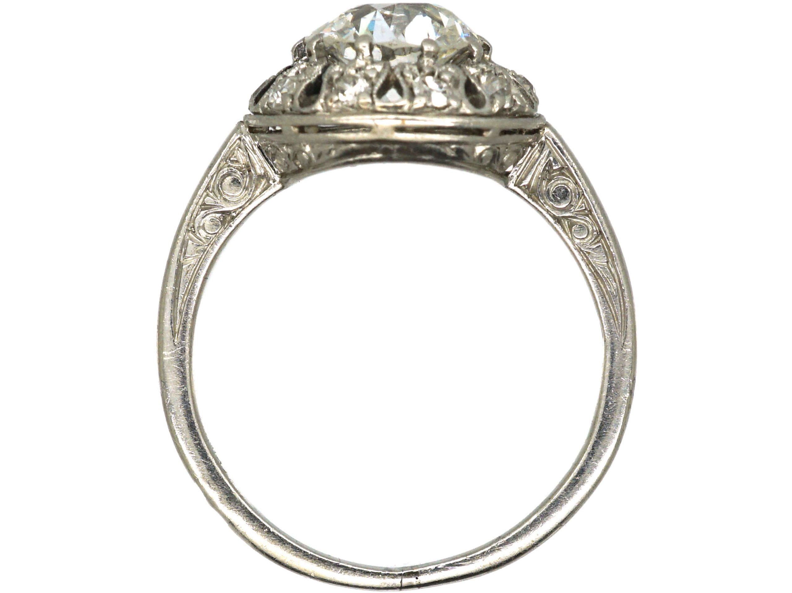 Portuguese Art Deco Platinum & Diamond Ring with Small Diamonds Around ...