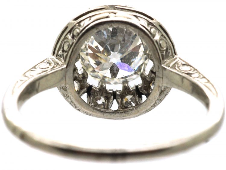 Portuguese Art Deco Platinum & Diamond Ring with Small Diamonds Around the Edge