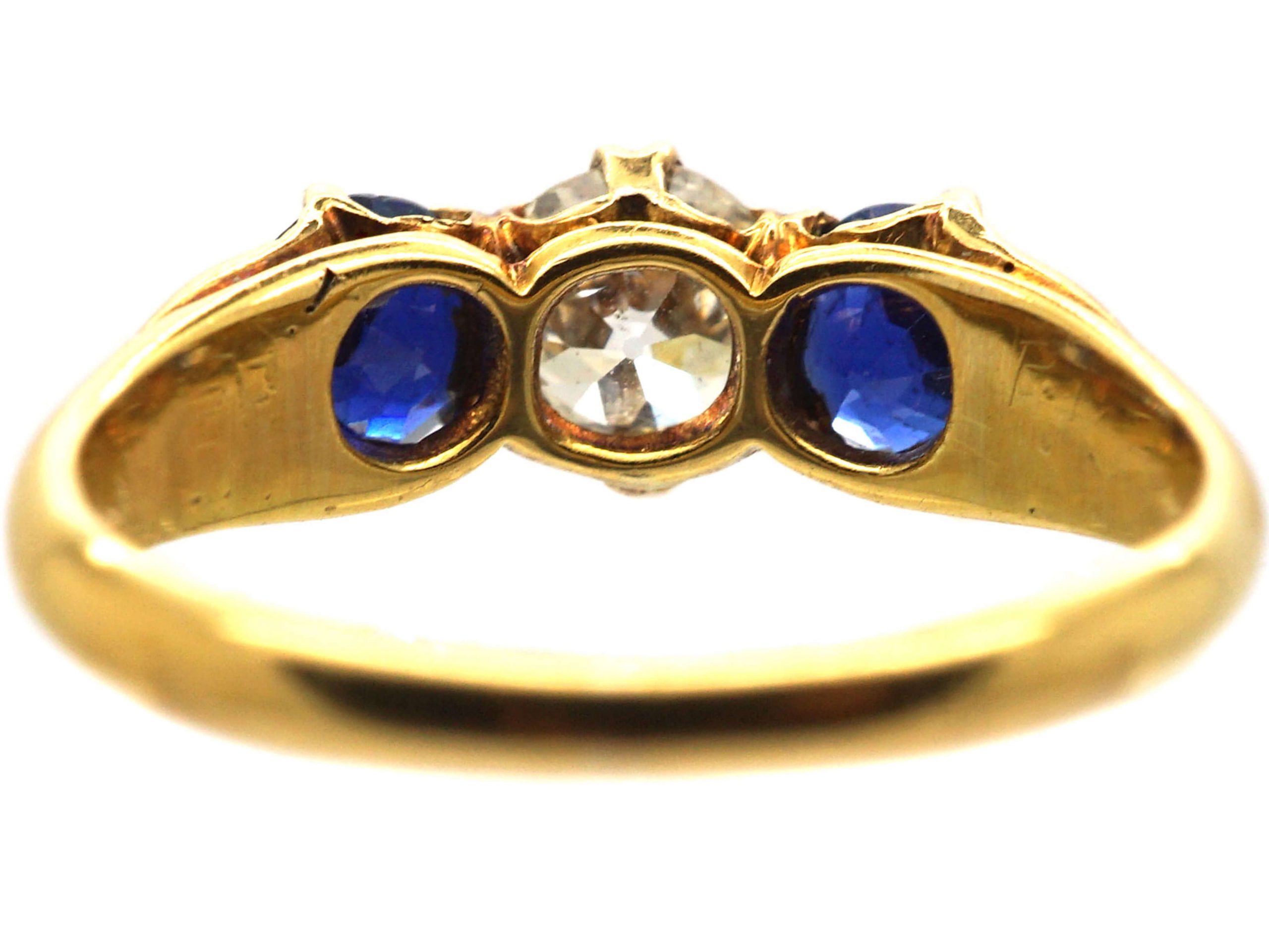 Edwardian 18ct Gold, Sapphire & Diamond Three Stone Ring (584t) 