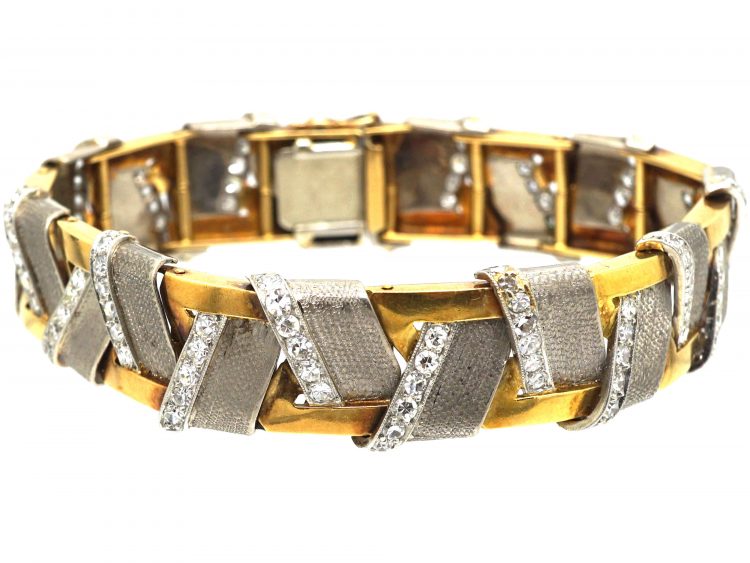 Art Deco 18ct Gold & Platinum Zig Zag Bracelet set with Diamonds