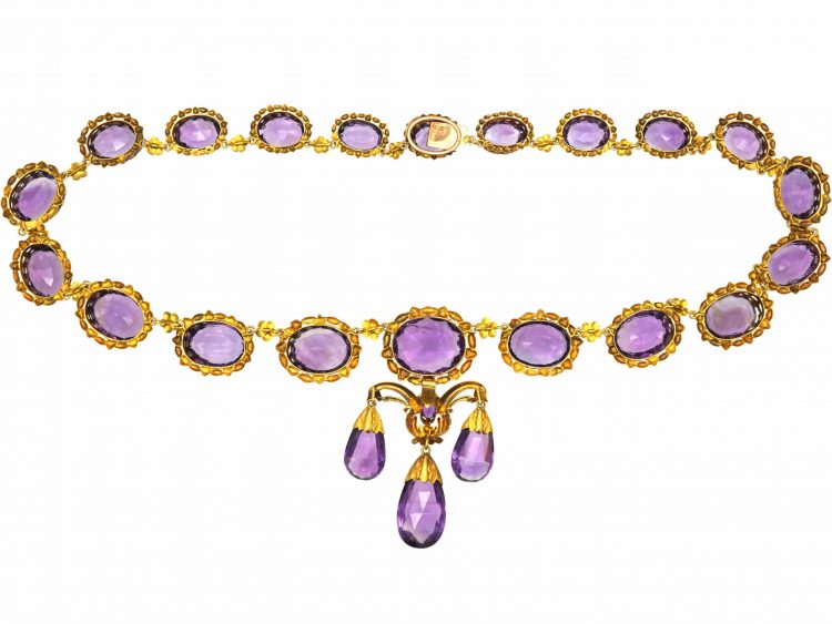French Early 19th Century 18ct Three Colour Gold & Amethyst Necklace