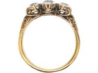 Victorian 18ct Gold, Carved Half Hoop Three Stone Diamond Ring