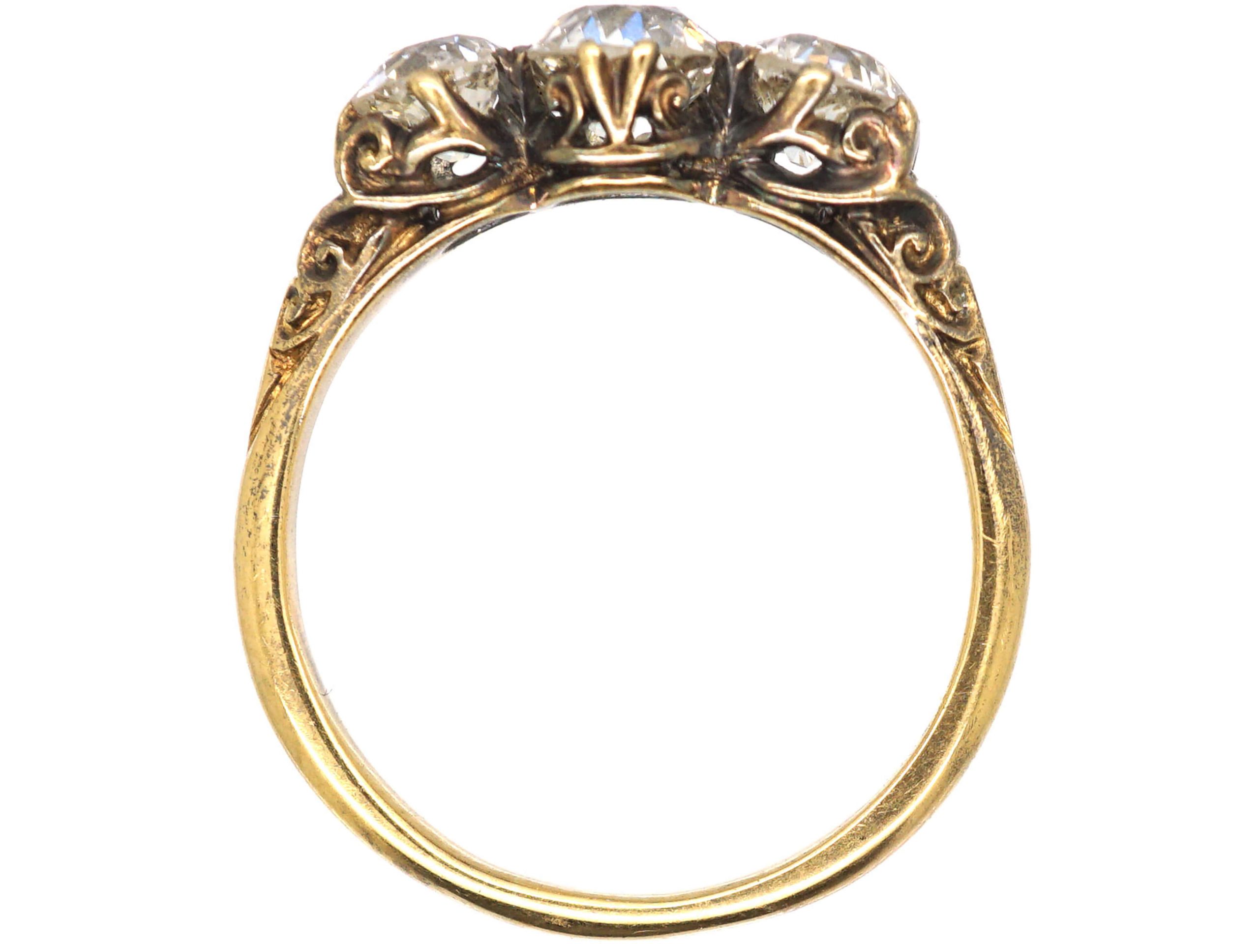 Victorian 18ct Gold, Carved Half Hoop Three Stone Diamond Ring (536T ...