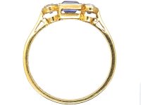 Art Deco 18ct Gold & Platinum, Square Sapphire & Diamond Ring