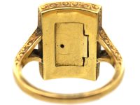 Victorian 18ct Gold Aesthetic Movement Ring with Bird Motif & Locket on Reverse