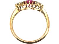 Art Deco 18ct Gold, Pink Sapphire & Diamond Three Stone Ring
