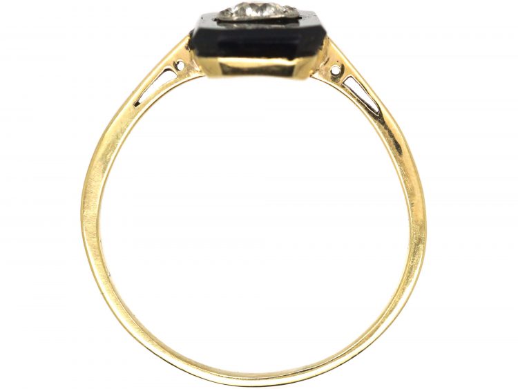 Art Deco 18ct Gold & Platinum, Onyx & Diamond Geometric Ring
