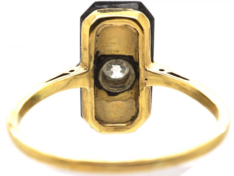 Art Deco 18ct Gold & Platinum, Onyx & Diamond Geometric Ring
