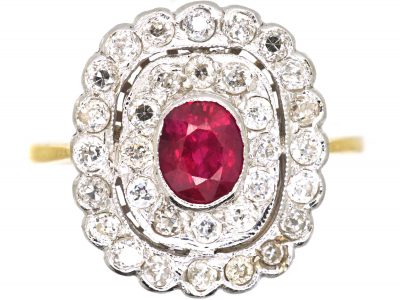 1950's 18ct Gold & Platinum, Ruby & Diamond Cluster Ring