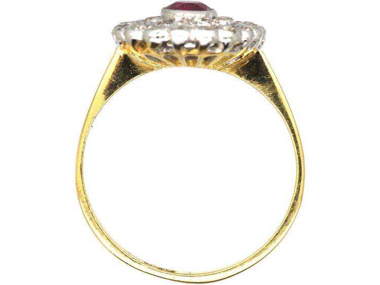 1950s 18ct Gold & Platinum, Ruby & Diamond Cluster Ring