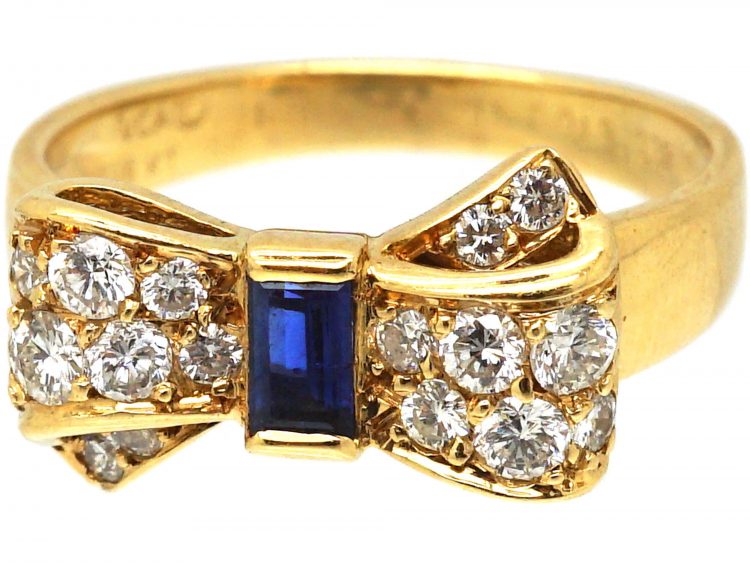 Sapphire & Pave Set Diamond Bow Ring by Van Cleef & Arpels