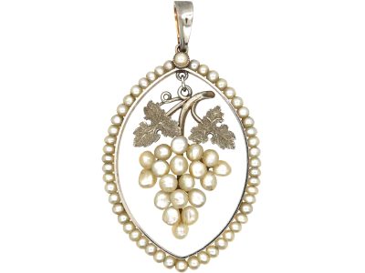 Edwardian 15ct Gold & Platinum Grapes Pendant set with Natural Pearls