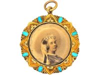 Victorian 18ct Gold Gothick Style Pendant set with a Ruby & Turquoise
