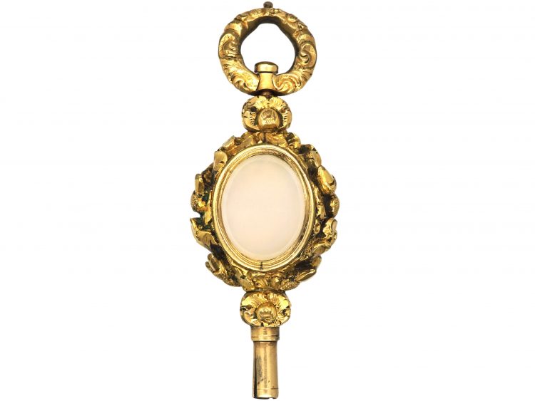 Georgian Gold Cased Watch Key set with Chalcedony & Citrine with Acorn Detail