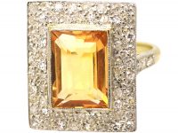 Art Deco 18ct Gold, Topaz & Diamond Rectangular Ring