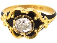 Victorian 18ct Gold, Black Enamel & Diamond Ring