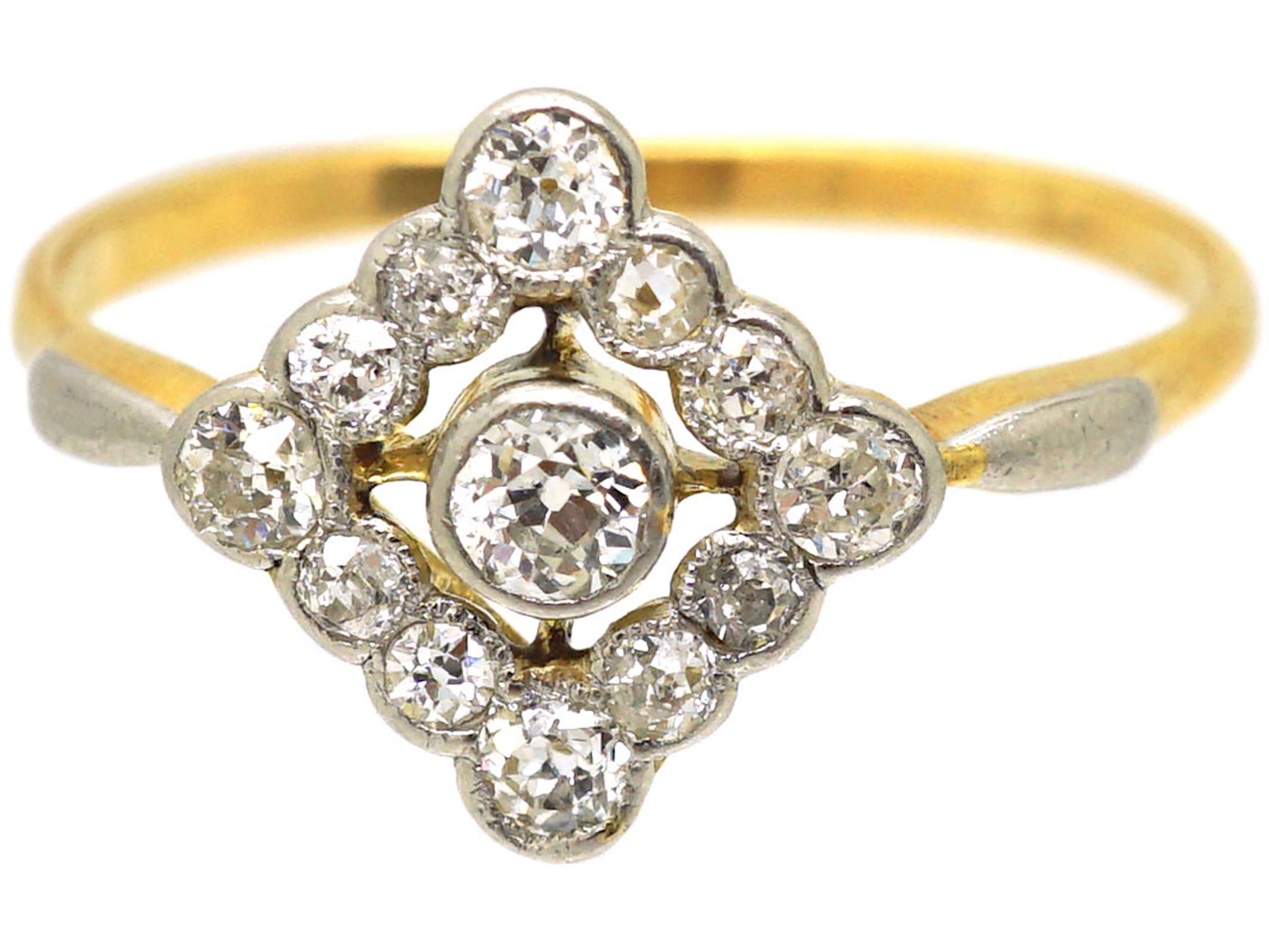 Art Deco 18ct Gold & Platinum, Diamond Shaped Ring set with Diamonds ...