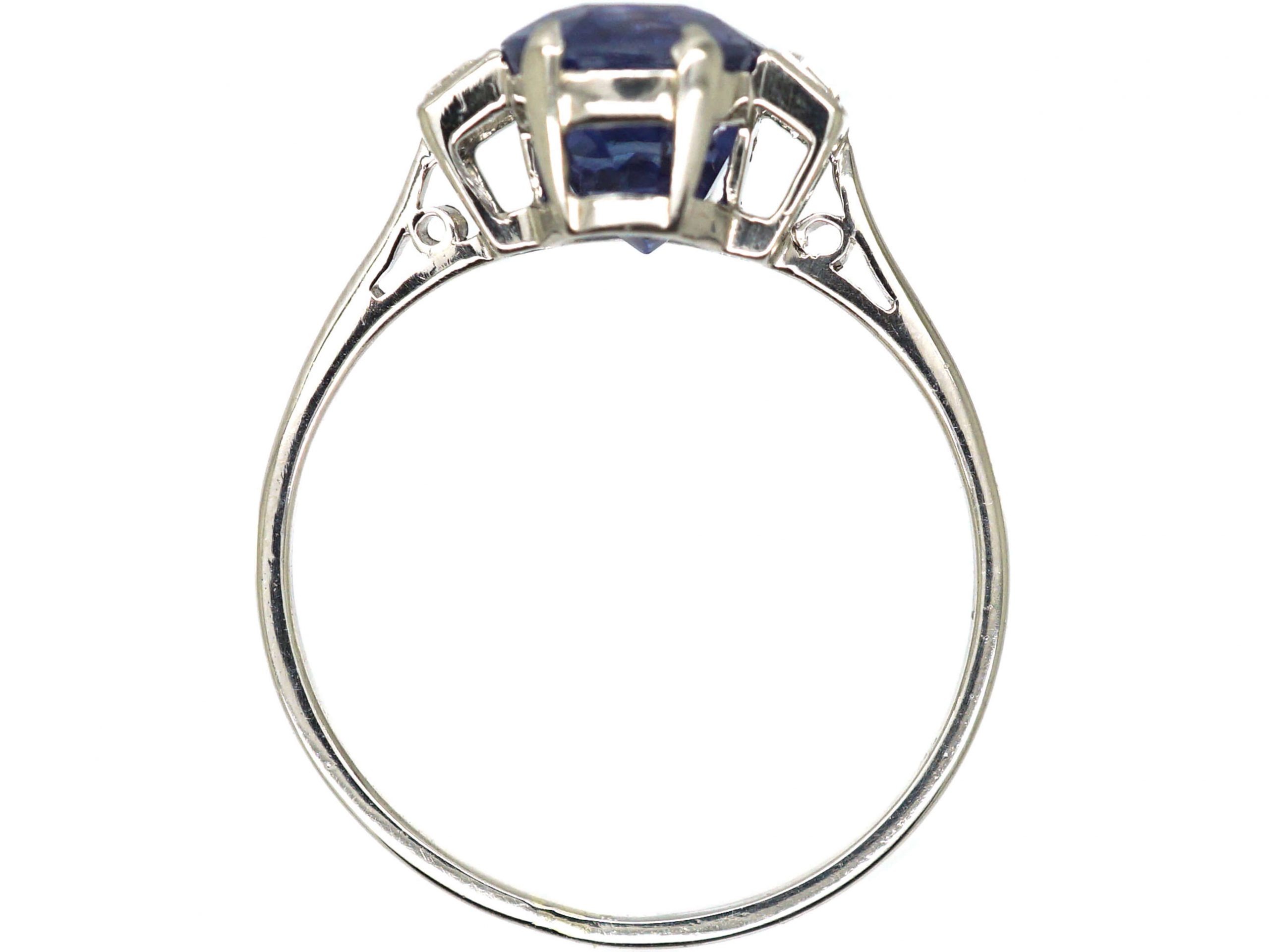 Art Deco Platinum, Unheated Ceylon Sapphire Ring with Baguette Diamond ...