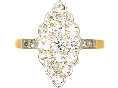 Art Deco 18ct Gold & Platinum, Diamond Set Marquise Ring with Diamond Set Shoulders