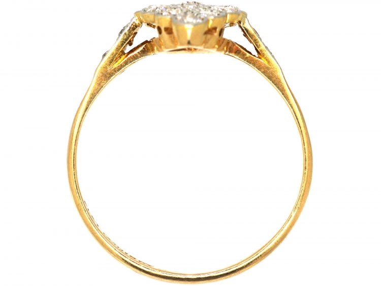 Art Deco 18ct Gold & Platinum, Diamond Set Marquise Ring with Diamond Set Shoulders