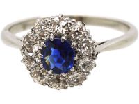 Mid 20th Century 18ct White Gold & Platinum, Sapphire & Diamond Cluster Ring