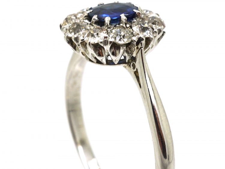 Mid 20th Century 18ct White Gold & Platinum, Sapphire & Diamond Cluster Ring
