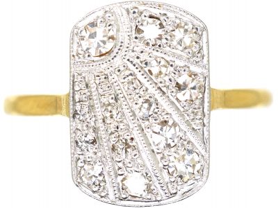 Art Deco 18ct Gold & Platinum, Diamond Sunburst Ring