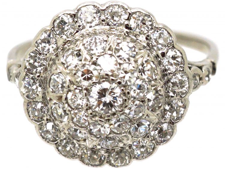 Art Deco Platinum & Diamond Bombe Cluster Ring