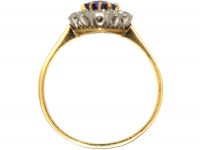 Art Deco 18ct Gold & Platinum, Diamond & Sapphire Diamond Shaped Ring