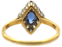 Art Deco 18ct Gold & Platinum, Diamond & Sapphire Diamond Shaped Ring