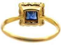 Art Deco Platinum & 18ct Gold, Sapphire & Diamond Square Ring