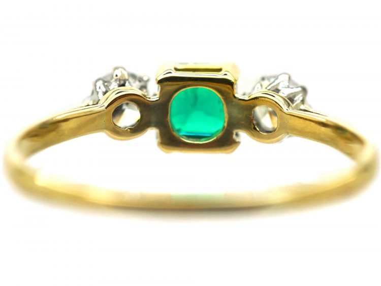 Art Deco 18ct Gold & Platinum, Emerald & Diamond Three Stone Ring
