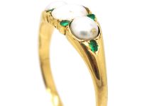 Victorian 18ct Gold, Three Natural Split Pearl Ring with Emerald Points