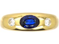 18ct Gold Rub Over Set Sapphire & Diamond Three Stone Ring