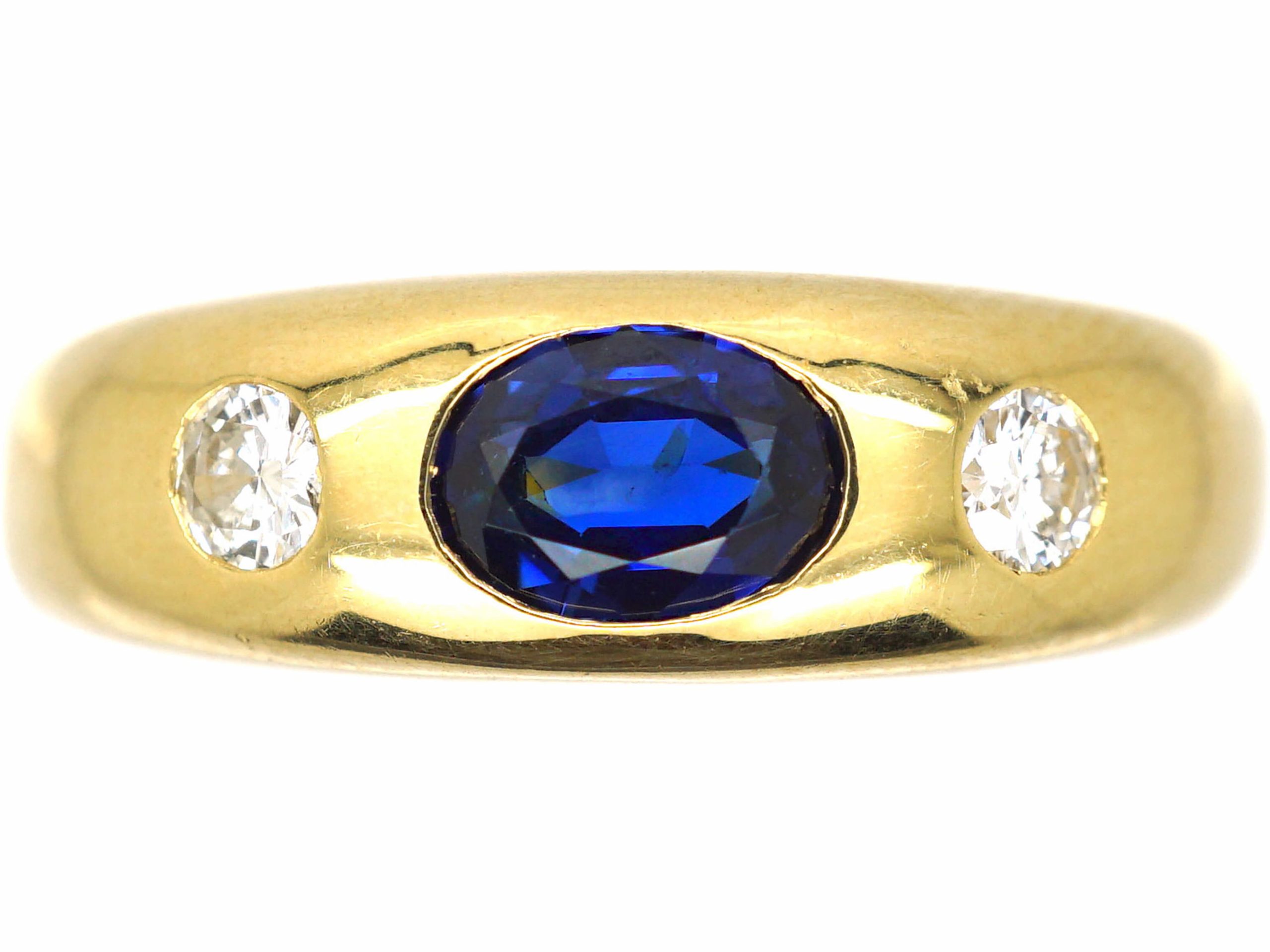 18ct Gold Rub Over Set Sapphire & Diamond Three Stone Ring (588T) | The ...