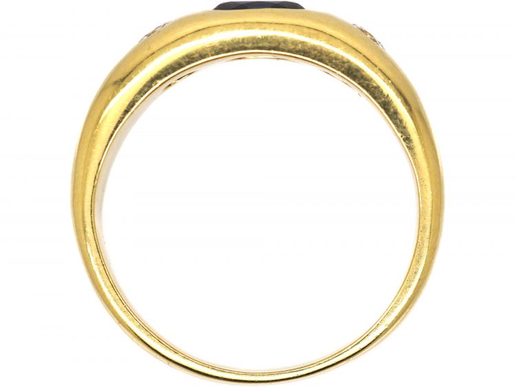 18ct Gold Rub Over Set Sapphire & Diamond Three Stone Ring
