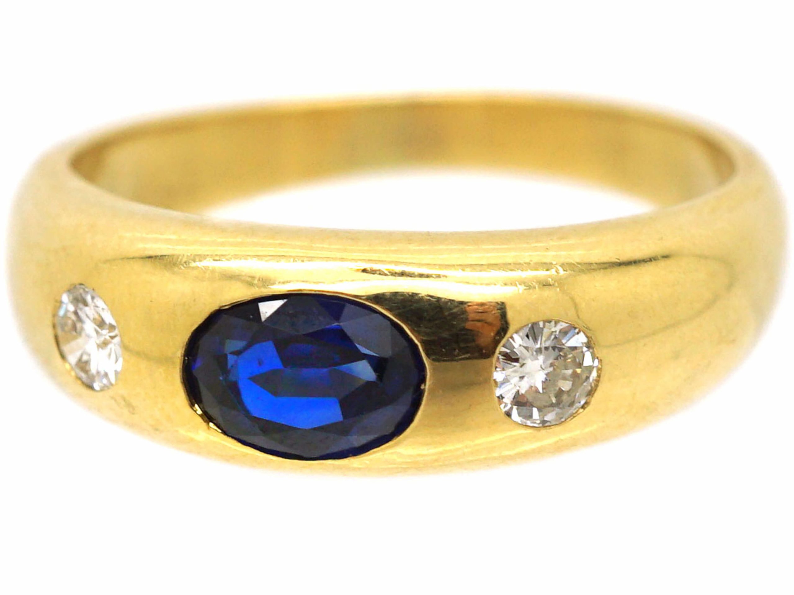 18ct Gold Rub Over Set Sapphire & Diamond Three Stone Ring (588T) | The ...