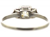 Art Deco Platinum Ring set with an Asscher Cut Diamond with Baguette Diamond Shoulders