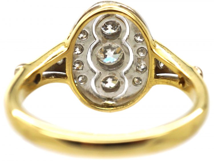 Art Deco 18ct Gold & Platinum, Three Stone Diamond Ring with Diamond Detail