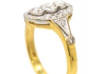Art Deco 18ct Gold & Platinum, Three Stone Diamond Ring with Diamond Detail